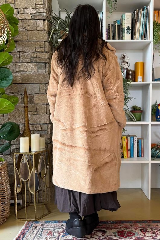 Mara Luxury Faux Fur Long Coat Camel 